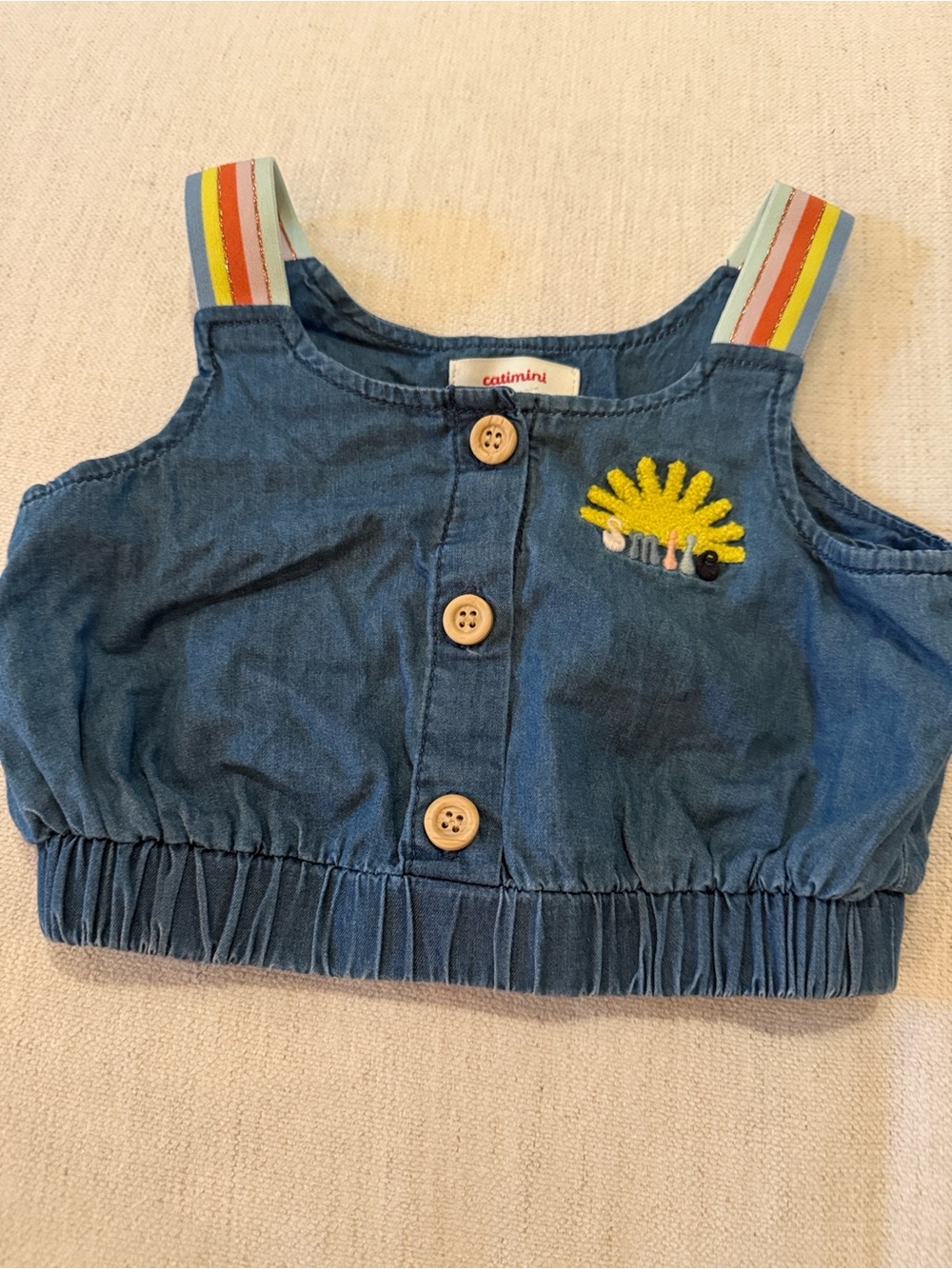 Catimini Denim-Blue Toddler Tank with Rainbow Straps